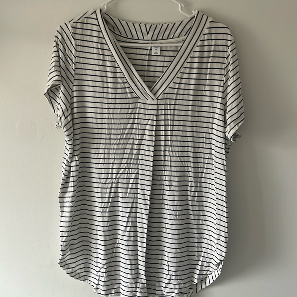 Black and White Striped Short Sleeve Shirt Old Navy Size L